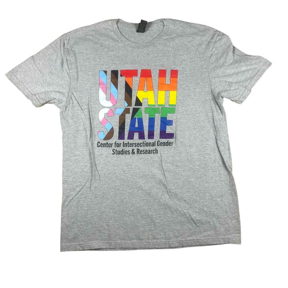 Gildan Softstyle Utah State Intersectional Gender Studies Pride Gray T-Shirt L
